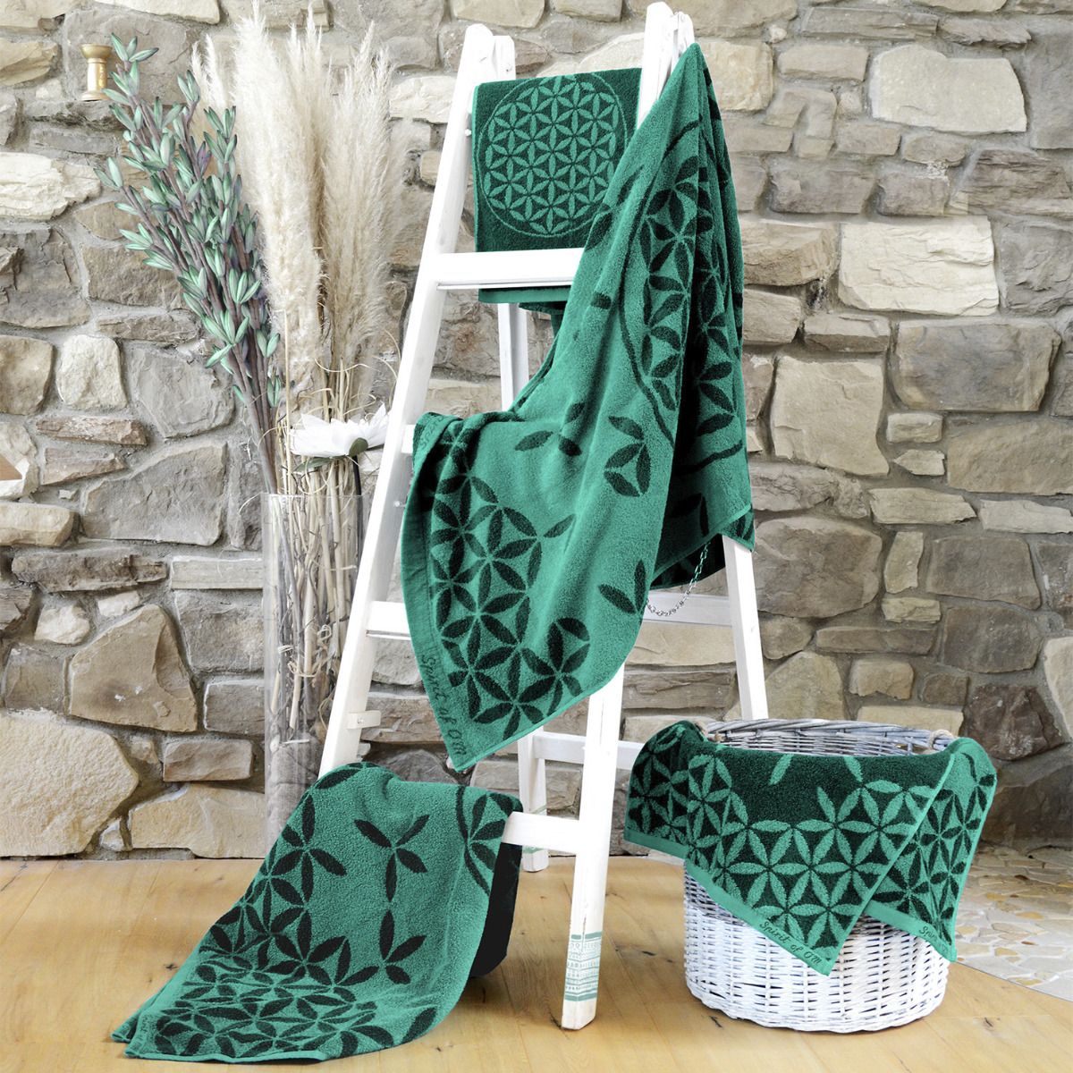 30x46 cm - Gästetuch Blume des Lebens - smaragd/grün