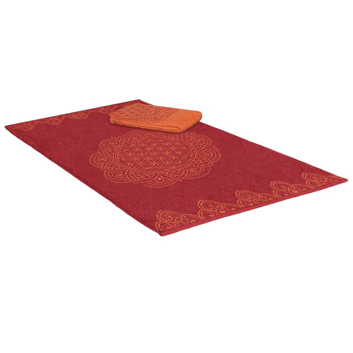 30x46 cm - Gästetuch Happy Flower of Life - rubinrot/koralle