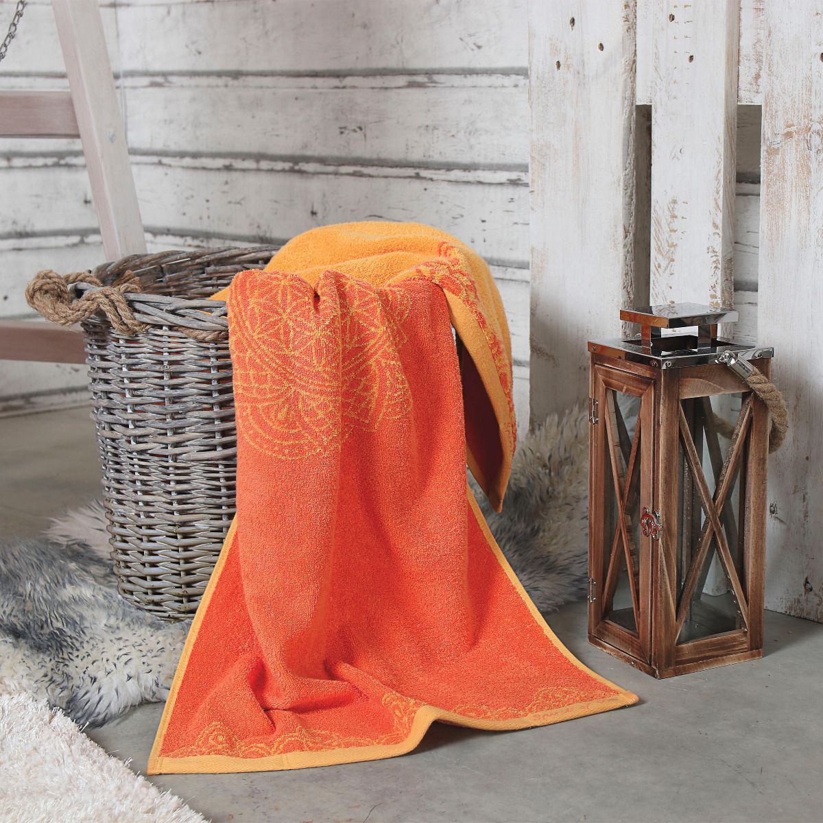 30x46 cm - Gästetuch Happy Flower of Life - sonnengruß/koralle