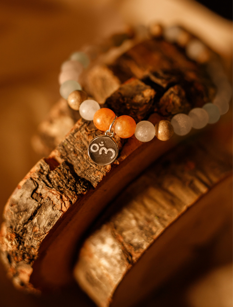 L/XL - Armband Nandana Amazonit mit Schneequarz, Orangencalcit, Sandelholz