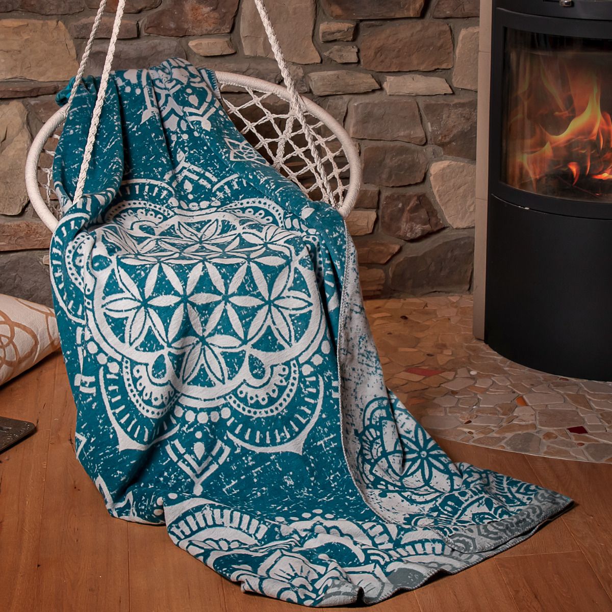 Einheitsgröße - flauschige Plaid Decke Blume des Lebens - smaragd