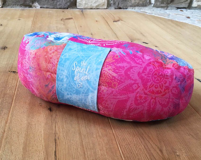 38x15 cm - Halbmond Meditationskissen gefüllt mit Bio Dinkel - pink/bunt