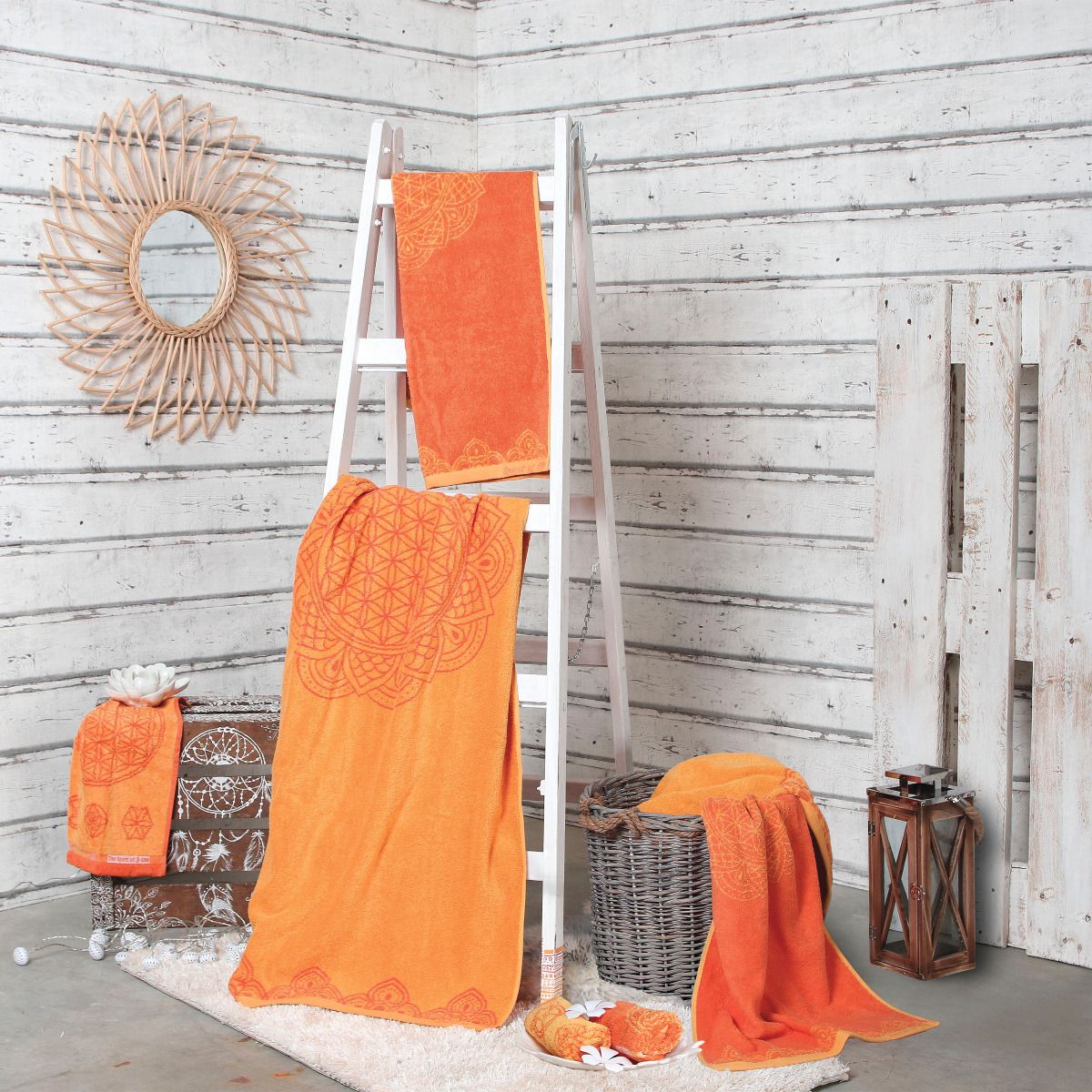 30x46 cm - Gästetuch Happy Flower of Life - sonnengruß/koralle