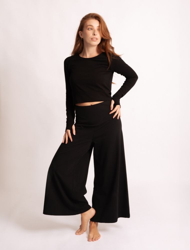 XS - Crop Shirt langarm Jathara - schwarz
