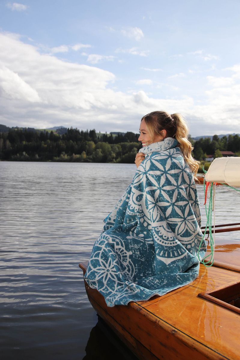 Einheitsgröße - flauschige Plaid Decke Blume des Lebens - smaragd