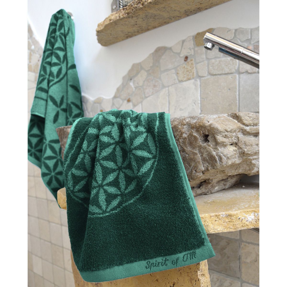 30x46 cm - Gästetuch Blume des Lebens - smaragd/grün