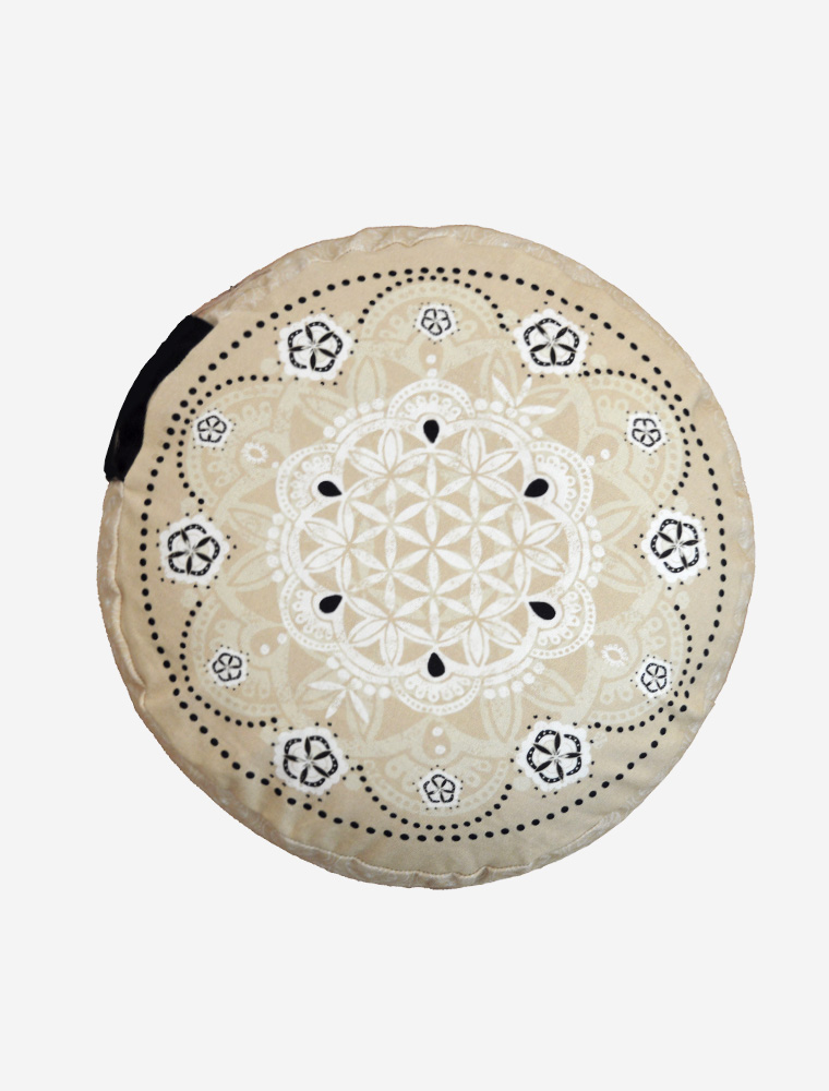 38x17 cm - rundes Meditationskissen gefüllt mit Bio Dinkel - schwarz-natur