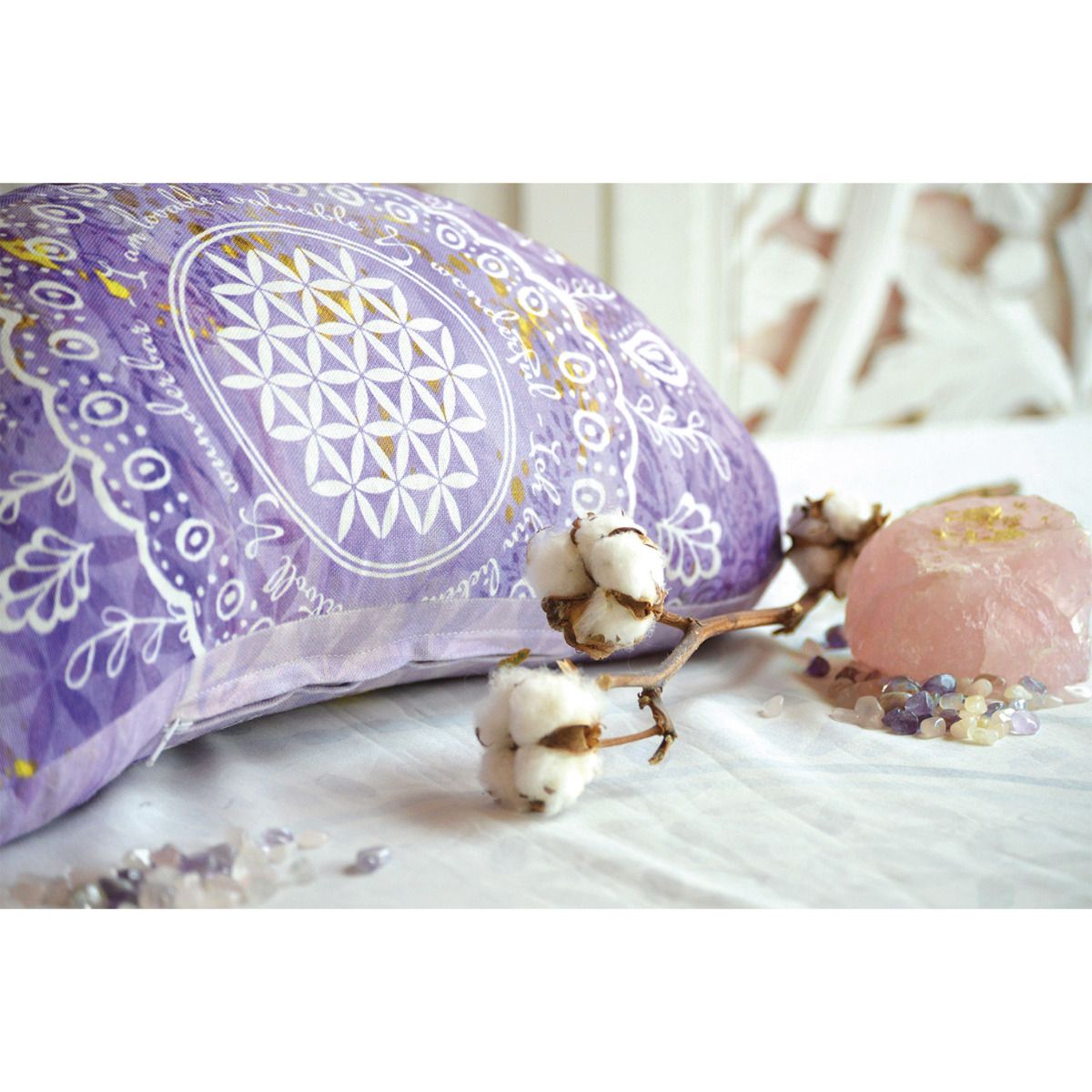 38x15 cm - Halbmond Meditationskissen gefüllt mit Bio Dinkel - flieder