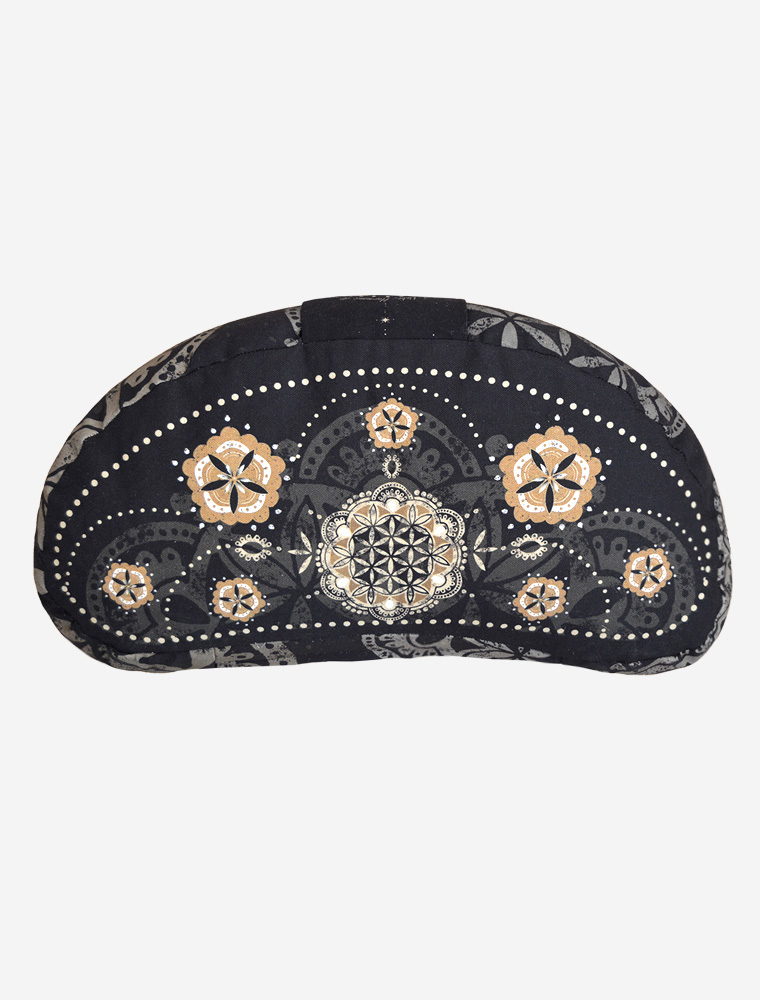 38x15 cm - Halbmond Meditationskissen gefüllt mit Bio Dinkel - schwarz-natur