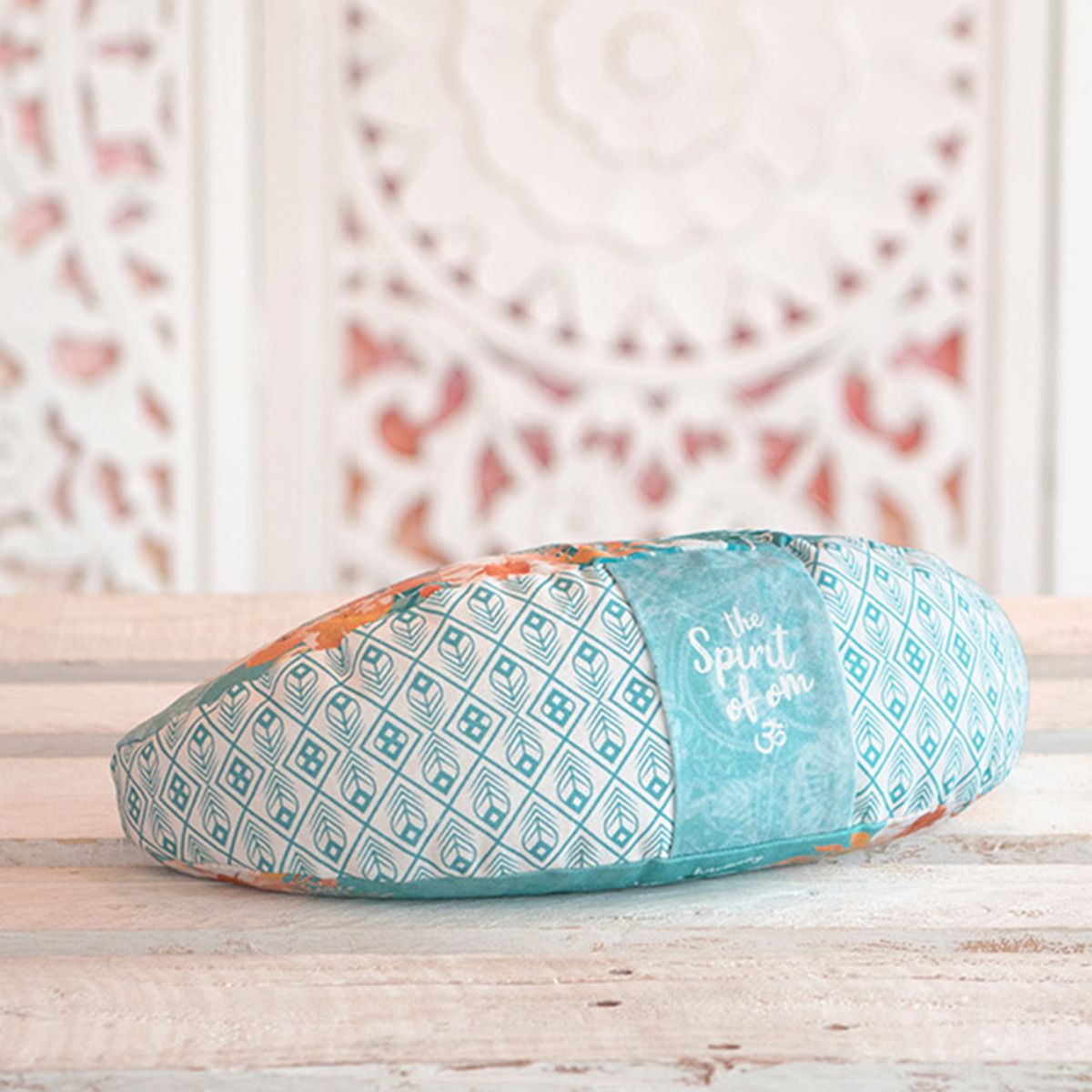 38x15 cm - Halbmond Meditationskissen gefüllt mit Bio Dinkel - jade/orange