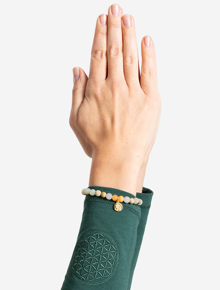 L/XL - Armband Nandana Amazonit mit Schneequarz, Orangencalcit, Sandelholz