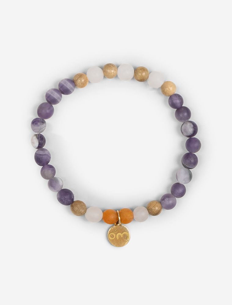 L/XL - Armband Nandana Amethyst mit Schneequarz, Sandelholz