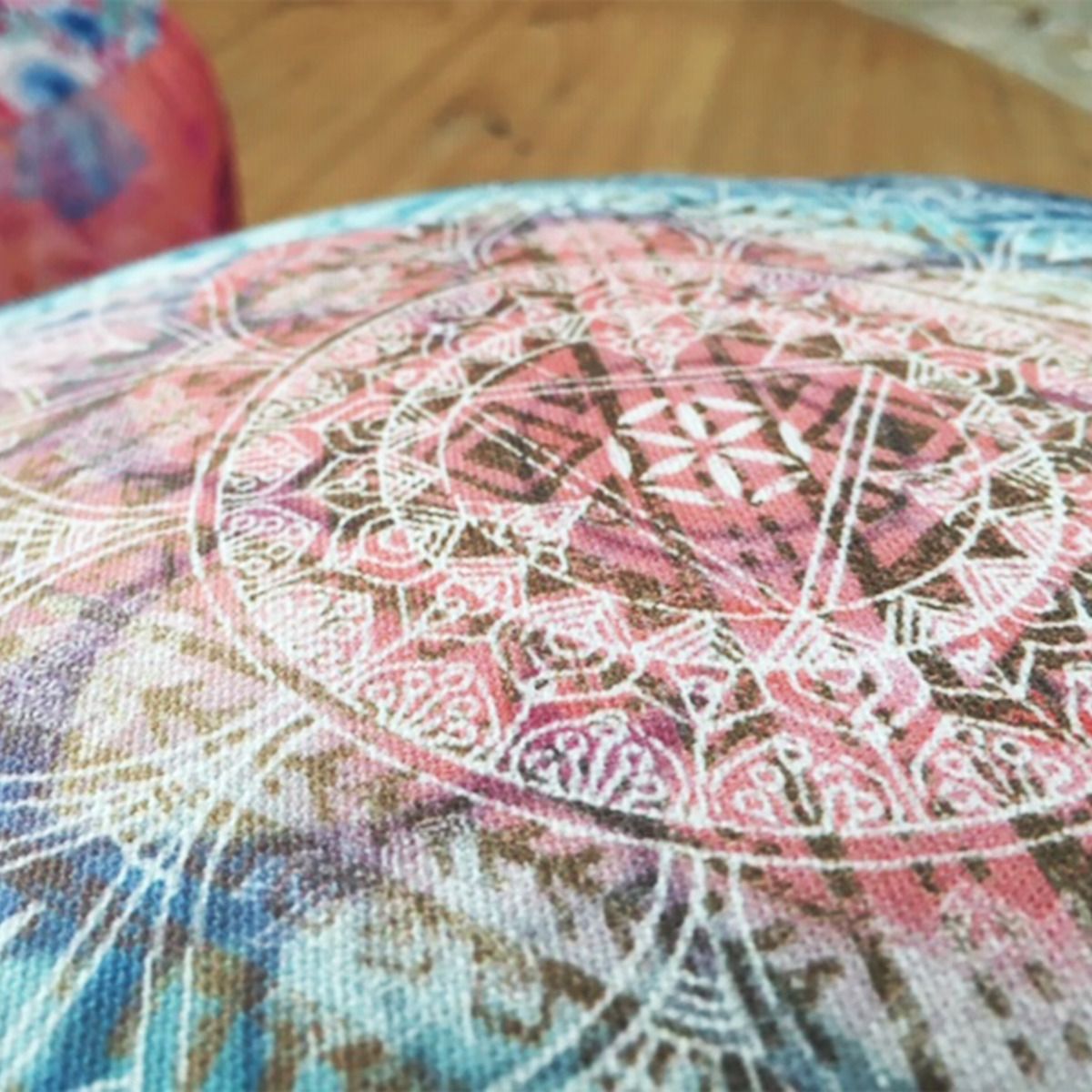 38x17 cm - rundes Meditationskissen gefüllt mit Bio Dinkel - indigo/peach