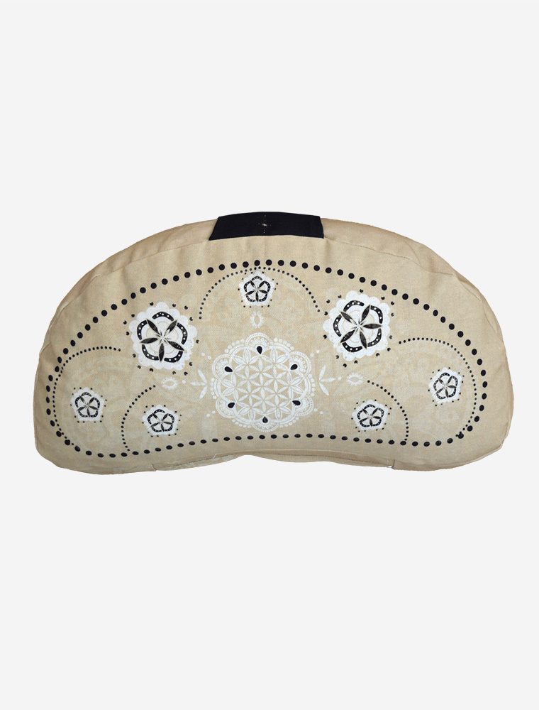 38x15 cm - Halbmond Meditationskissen gefüllt mit Bio Dinkel - schwarz-natur