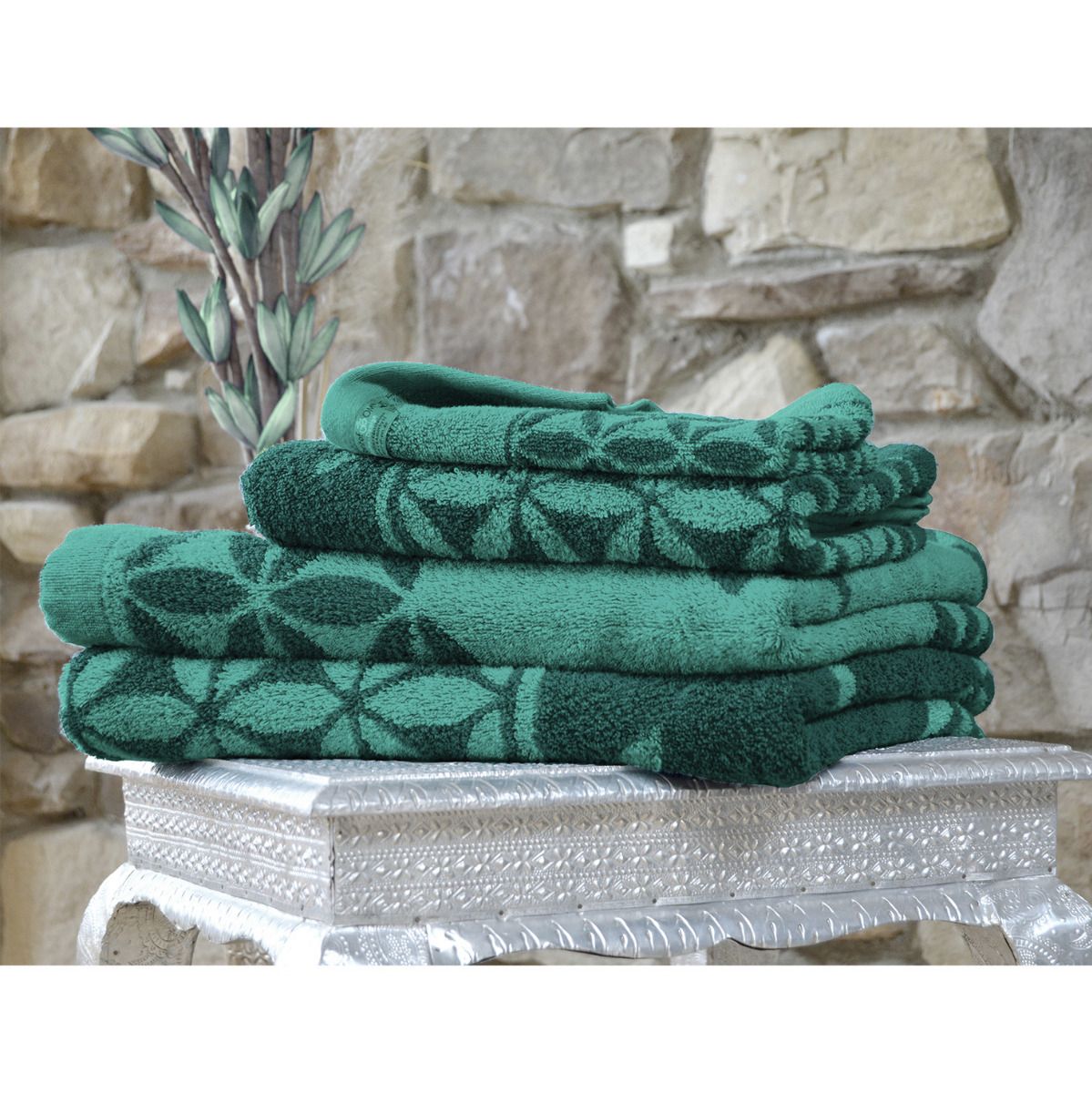 30x46 cm - Gästetuch Blume des Lebens - smaragd/grün