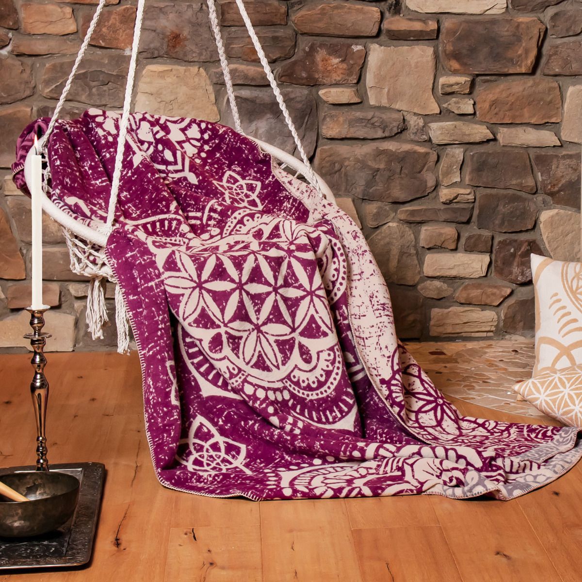 Einheitsgröße - flauschige Plaid Decke Blume des Lebens - beere