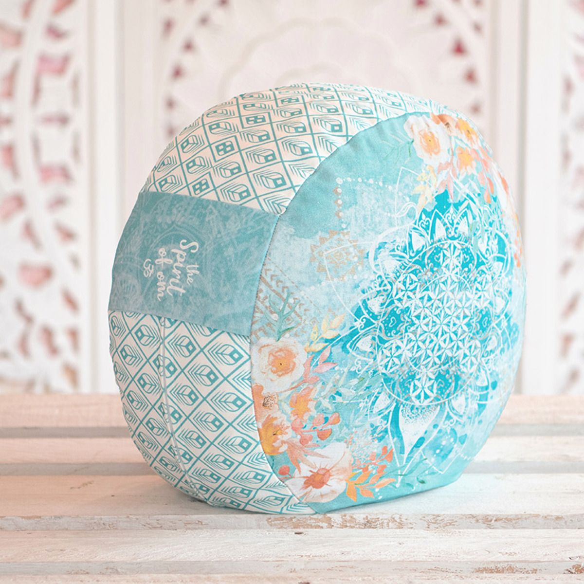 38x17 cm - rundes Meditationskissen gefüllt mit Bio Dinkel - jade/orange