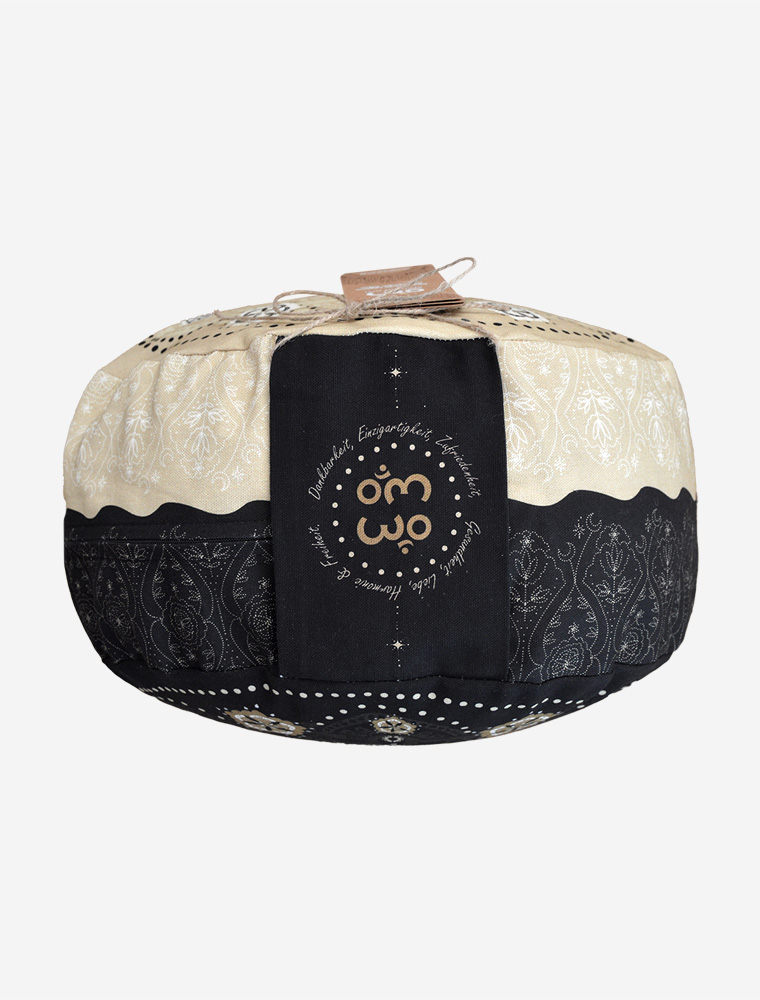 38x17 cm - rundes Meditationskissen gefüllt mit Bio Dinkel - schwarz-natur