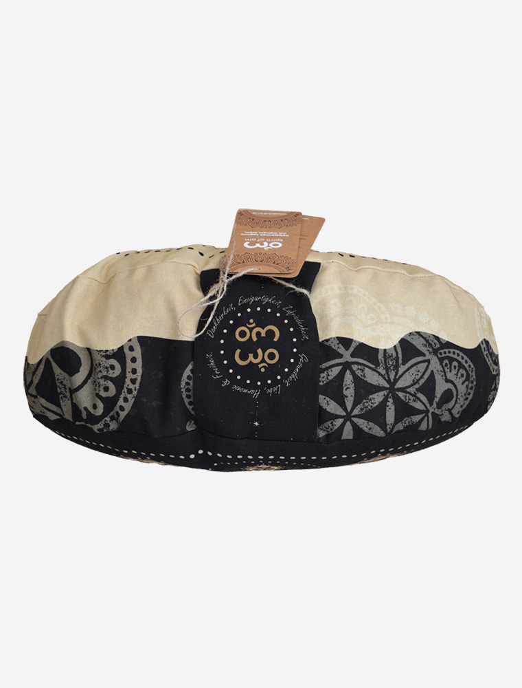 38x15 cm - Halbmond Meditationskissen gefüllt mit Bio Dinkel - schwarz-natur