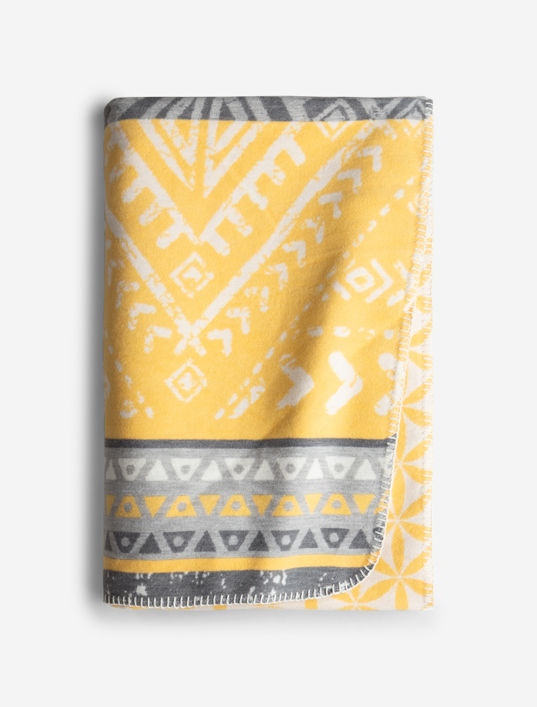 Einheitsgröße - flauschige Plaid Decke Lotus - gelb/grau