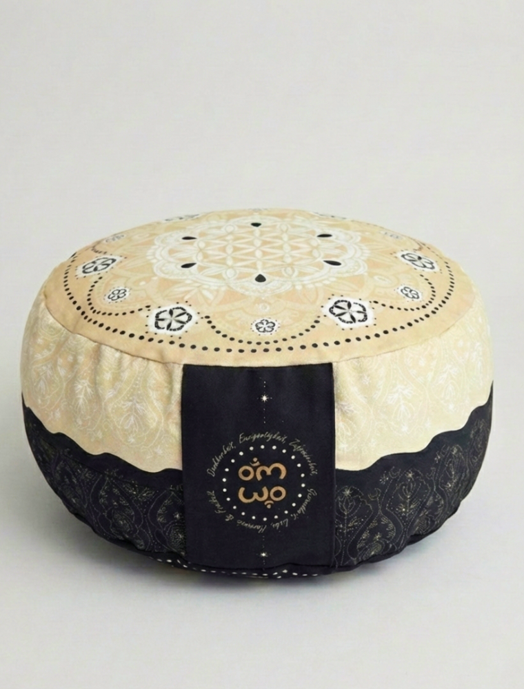38x17 cm - rundes Meditationskissen gefüllt mit Bio Dinkel - schwarz-natur
