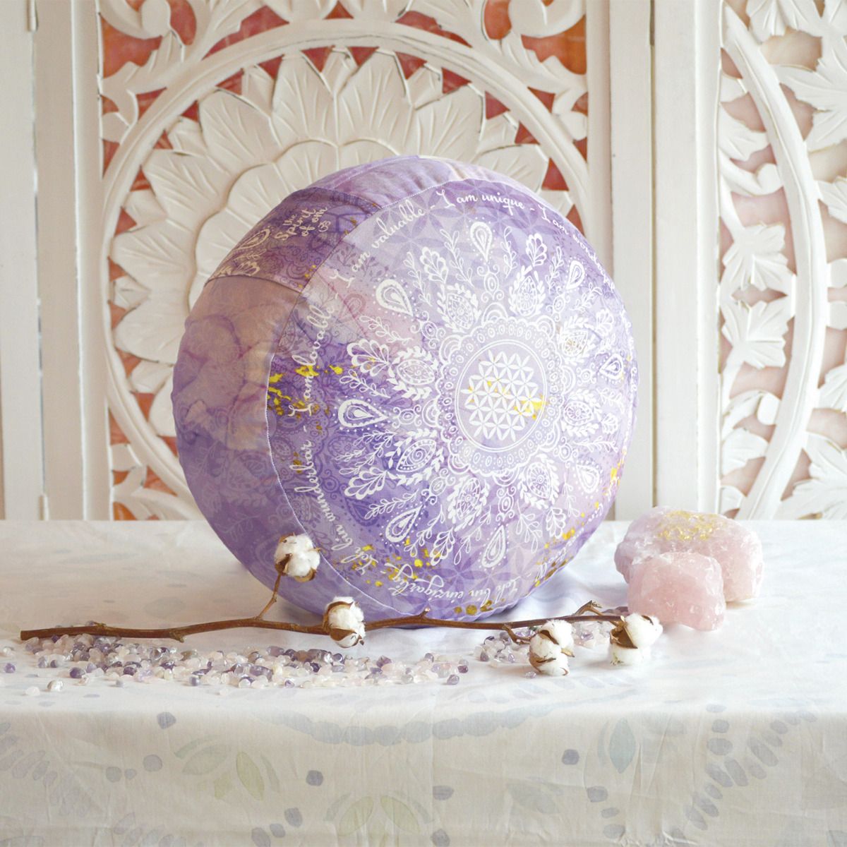 38x17 cm - rundes Meditationskissen gefüllt mit Bio Dinkel - flieder