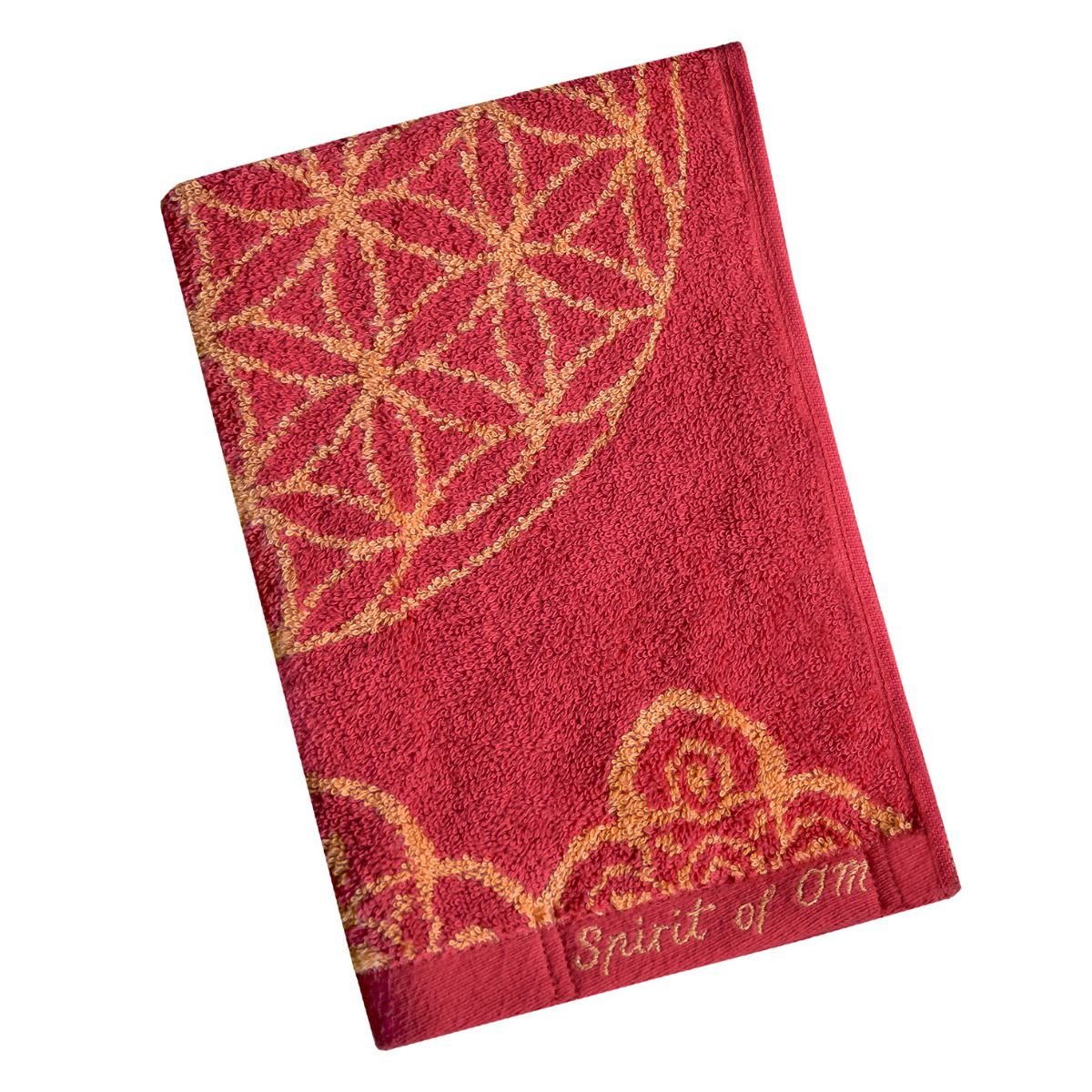 69x155 cm - Badetuch Happy flower of Life - rubinrot/koralle